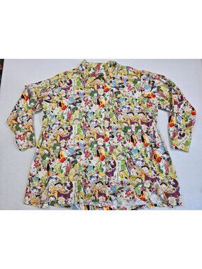 Vintage Sophia NYC Womens Button-Down Shirt 2X Novelty Asian Print